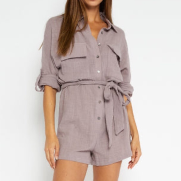 Good Neighbour Gauze Belted Romper in Lilac (size L) - Picture 1 of 4